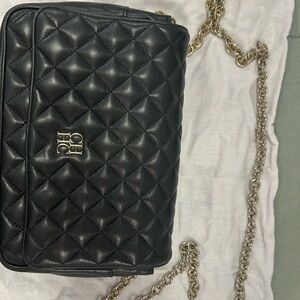 Carolina Herrera Black and Gold Crossbody Bag with Quilted Design